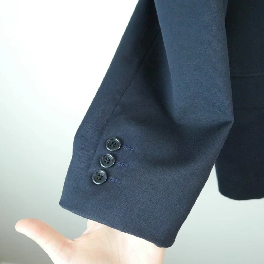 Hugo Boss Navy Blue Double Breasted Wool Blazer Jacket 44R Vintage Oversized 90s